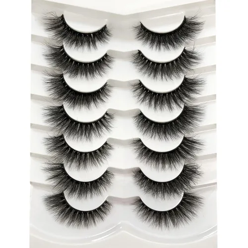 Miniatura 99 de Medias pestañas postizas con banda transparente, finas, estilo ojo de gato, naturales, cortas, pequeñas, acento 3/4, de visón sintético, tiras