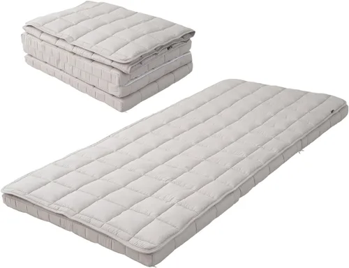 EMOOR Colchón de futón japonés de triple pliegue Machi con protector de colchón S-Twin gris, fuelle plegable, almacenable, lavable, para dormir,