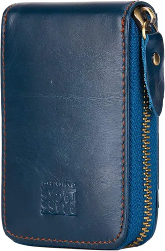 Cartera Vintage de Cuero de Grano Superior Completo con Bloqueo RFID Estuche Multi Tarjetas con Bolsillo de Cremallera Portador de Tarjetas para