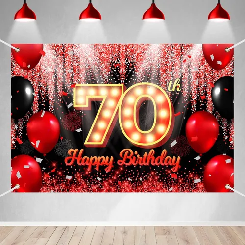Miniatura 19 de Telón de Fondo Banner de Feliz 10º Cumpleaños Tema Negro y Rojo con Fondo de Neón Brillante y Moda para Fiesta de Cumpleaños Fotografía Accesorio