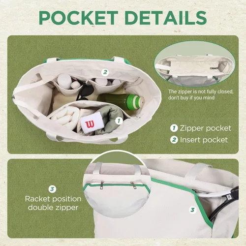 Miniatura 4 de SMRITI Tennis Tote Bag Canvas, Large Sports Handbag Tennis Racket Bag for Women, Portable Tennis Racquet Shoulder Bag for Badminton, Pickleball