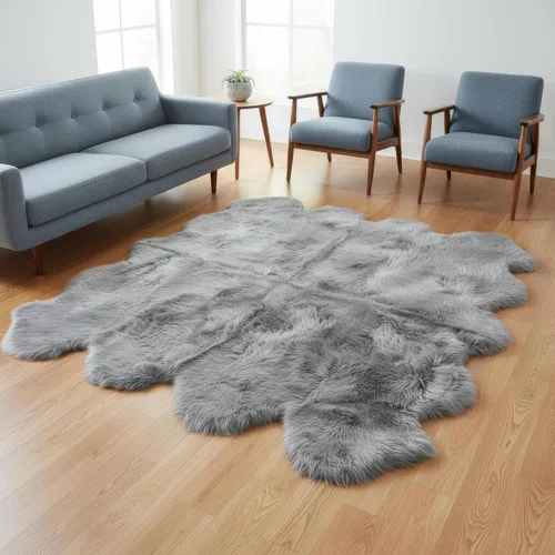 Miniatura 15 de Alfombra de Piel de Oveja Genuina Azul Playa de 2x3 pies, Alfombra de Acento de Piel Real Suave de Una Sola Piel para Silla, Funda de Asiento