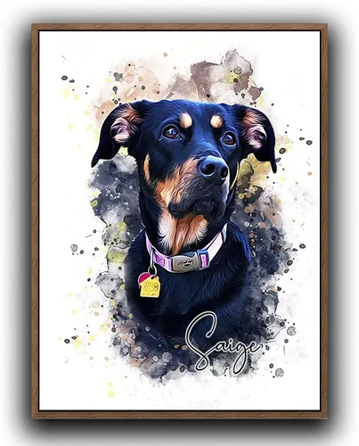 Miniatura 12 de Pintura de acuarela personalizada con retrato de perro y gato, impresiones en lienzo enmarcadas con tus fotos, arte de pared para decoración