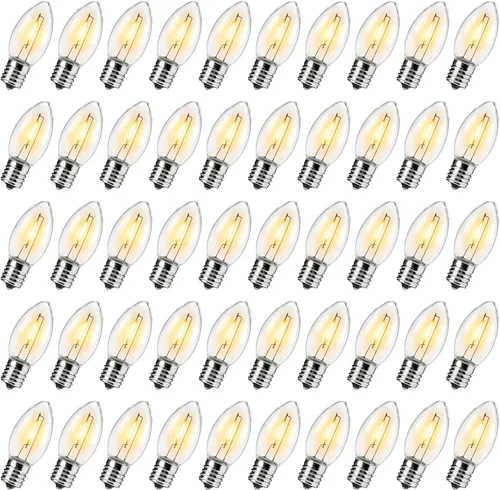 Miniatura 8 de Brightown - Paquete de 25 bombillas LED C9 para Navidad, bombillas LED de plástico C9 irrompibles de color blanco cálido de repuesto para luces