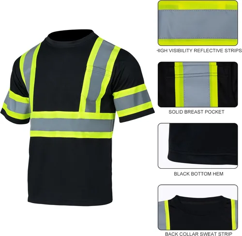 Miniatura 4 de VENDACE Camiseta de seguridad de alta visibilidad Clase 2 para hombre, camisa de manga corta reflectante ANSI con parte inferior negra (negro, M)