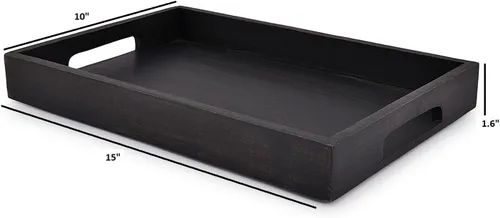 Miniatura 5 de EDHAS Bandeja rectangular de madera de acacia negra para desayuno, cena, bebidas, cocina, comedor, sala de estar, baño con asa