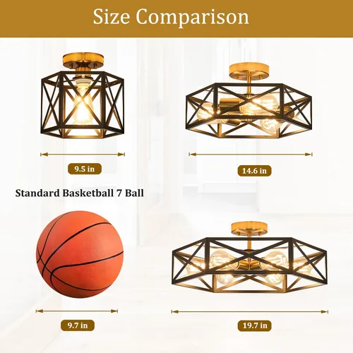 Miniatura 6 de Lámpara de Techo Moderna de Granja Negra y Dorada, Lámpara de Techo Industrial Semiempotrada, Accesorios de Iluminación Hexagonal para Pasillo