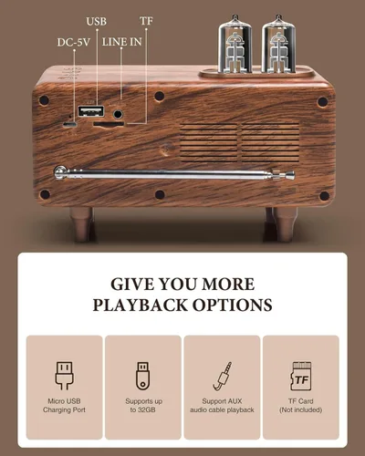 Miniatura 7 de COLSUR Altavoz Bluetooth Retro, Radio Vintage, graves, Conexión Inalámbrica Bluetooth 5.1, Adecuado para Casa y Oficina, Fiesta al Aire Libre