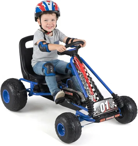 HONEY JOY Pedal Go Kart, 4 ruedas para niños pequeños, juguete de pedal de paseo hacia adelante/atrás, asiento ergonómico, freno de mano, volante,