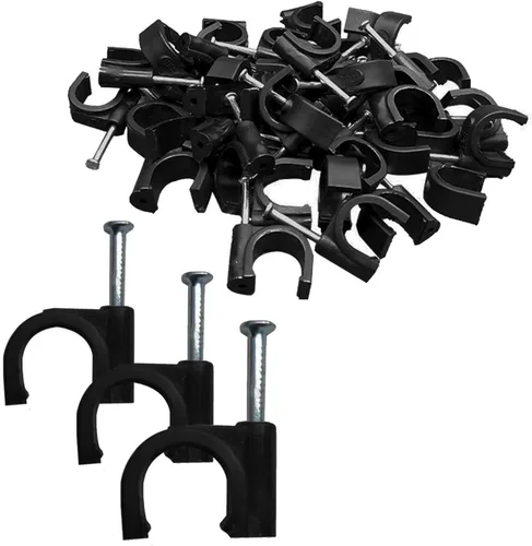 Miniatura 9 de 50 ganchos en J negros de media abrazadera con clavo, abrazaderas Pex de 0.63 pulgadas para clavos en clips de cable Ethernet, clips de alambre