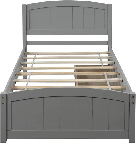 Miniatura 4 de Cama de plataforma de tamaño individual con cajones, marcos de cama individual de madera con cabecero, estribo y soporte de tablillas, color gris
