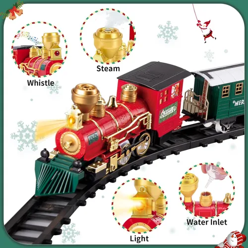 Miniatura 3 de Juego de tren para niños con humo, luces y sonido, juego de tren para debajo del árbol de Navidad, tren de juguete eléctrico para regalos de 3, 4