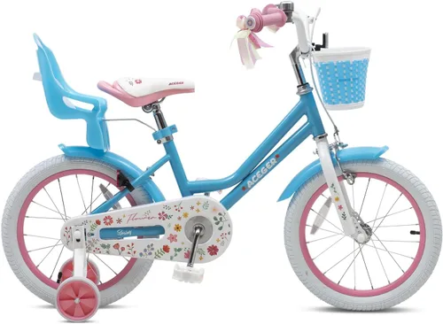 Miniatura 2 de ACEGER Girls Bike with Basket for Ages 2-12 Years Old Kids, 12 14 16 18 Inch with Training Wheels，Princess Style with Streamers, Handbrake & Coaster