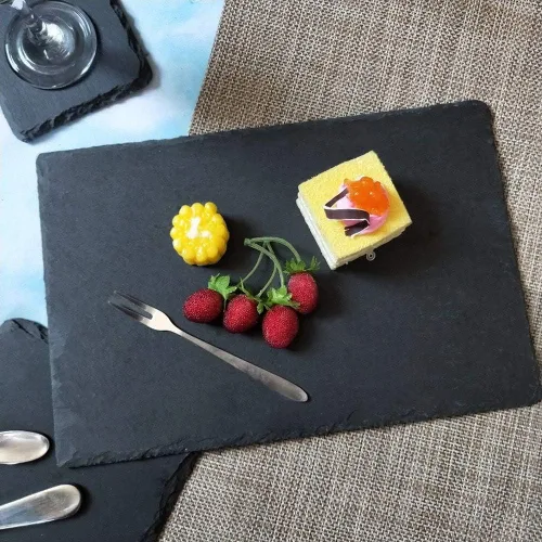 Miniatura 2 de MONKEY SUN Paquete de 4 tablas de queso de pizarra negra de 12 x 8 pulgadas con borde natural para cocina, comedor, fiesta, platos de piedra