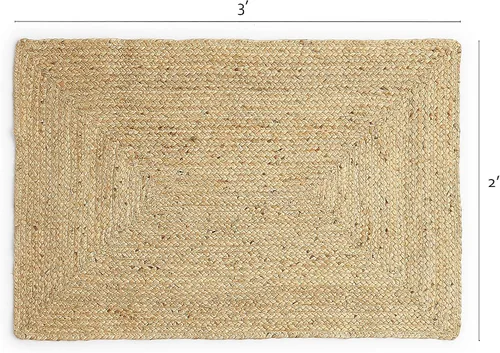 Miniatura 2 de RedEarth · Alfombra rectangular - 2'x3' de yute natural trenzada con respaldo antideslizante - Alfombra boho tejida a mano para dormitorio, cocina