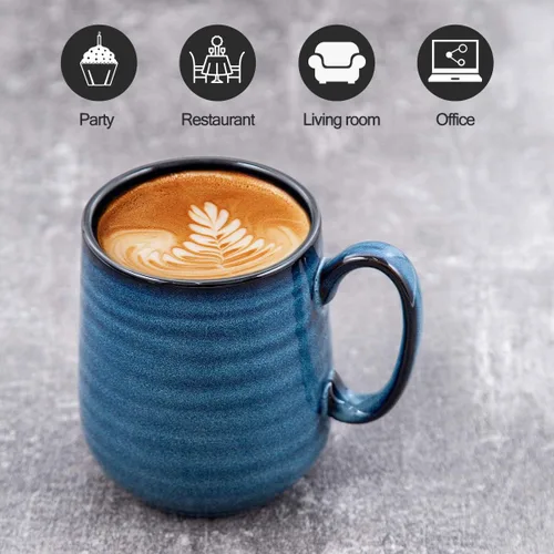 Miniatura 2 de HASENSE Juego de 4 tazas de café de porcelana de 15 onzas con asa para café matutino, té y cacao, tazas de café de cerámica con hermoso esmalte