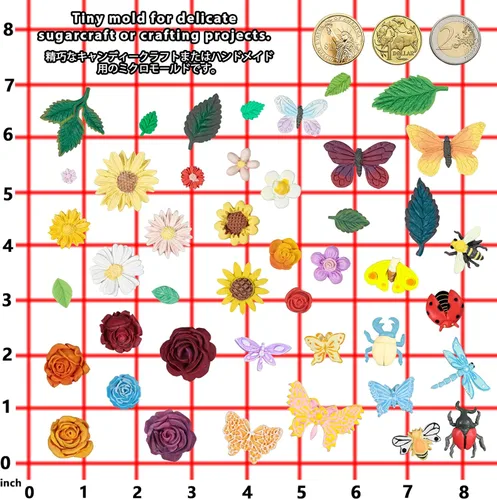 Miniatura 5 de Moldes de silicona para fondant de hojas de rosas e insectos, paquete de 6 44 cavidades para resina UV, resina epoxi para fundición de joyas