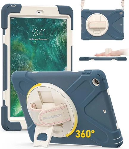 Miniatura 17 de BRAECN Funda para iPad 6ª/5ª Generación, Funda iPad 9.7 2018/2017 - Resistente a Prueba de Golpes con Soporte para Lápices, Correa de Hombro