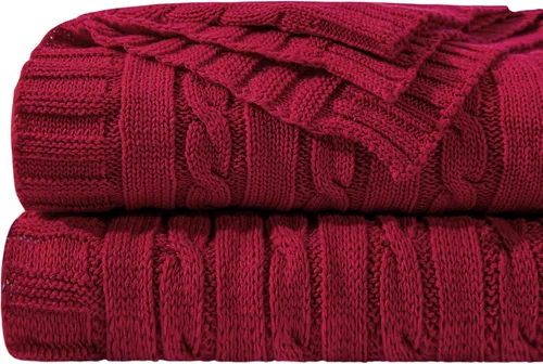 Miniatura 22 de NTBAY Manta de punto de cable de 100 % algodón puro, súper suave y cálida de 51 x 67 pulgadas, manta de punto para sofá, sillón, cama, extra Amarillo