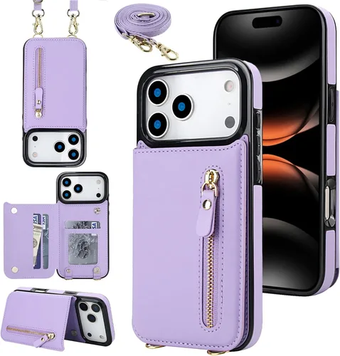 Miniatura 56 de Funda cruzada para teléfono iPhone 13 Pro Max de cuero con tarjetero, funda protectora extraíble, correa de cuero ajustable con botón, compatible