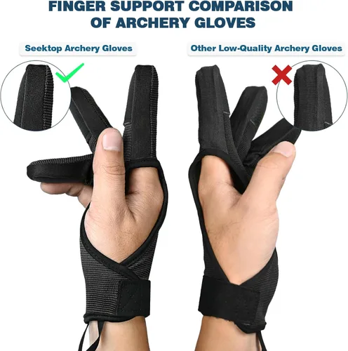 Miniatura 4 de Seektop Guantes de tiro con arco para caza de cuero, protector de tres dedos para jóvenes y adultos principiantes