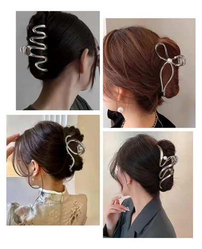 Miniatura 6 de HAIMEIKANG 4 piezas de pinzas de pelo de metal - Pinzas grandes irregulares para mujeres, accesorios de peinado antideslizantes para cabello grueso