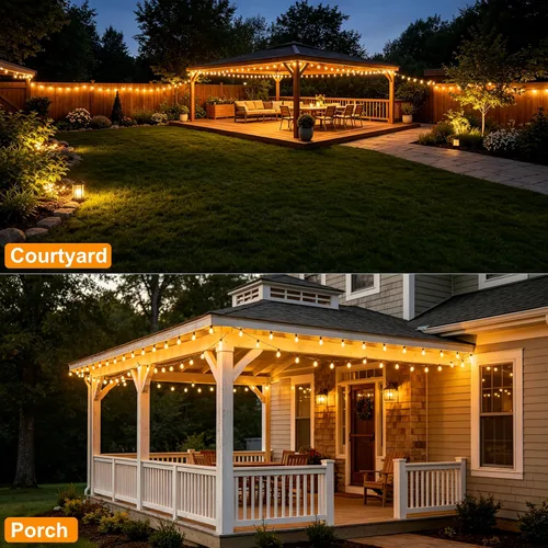 Miniatura 9 de Guirnalda de luces para exteriores de 25 pies, luces impermeables para patio con bombillas Edison ST38 vintage inastillables, luces colgantes