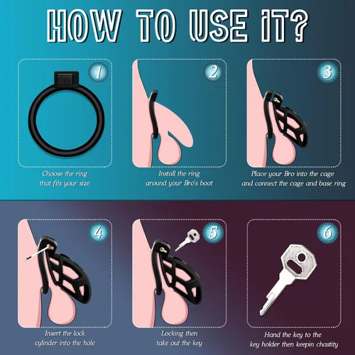 Miniatura 5 de Jaula de castidad masculina con dispositivo de castidad – Resina+ABS jaula de castidad para hombre Ejercicio de pene impreso en 3D negro engranaje