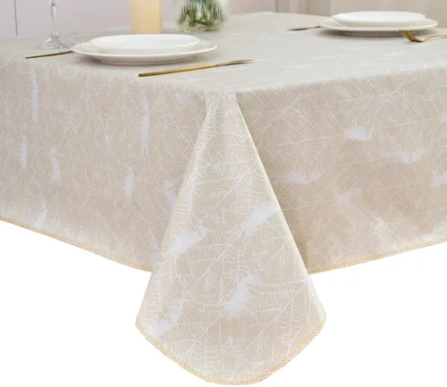 Miniatura 12 de LIBERECOO Mantel de vinilo resistente con reverso de franela, mantel de plástico impermeable a prueba de aceite, resistente a las manchas, lavable