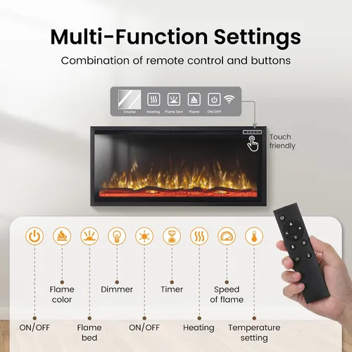 Miniatura 6 de PPHI Villa - Chimenea eléctrica ultra estrecha de 42 pulgadas, chimenea realista de alta llama montada en la pared/empotrada con cama multimedia