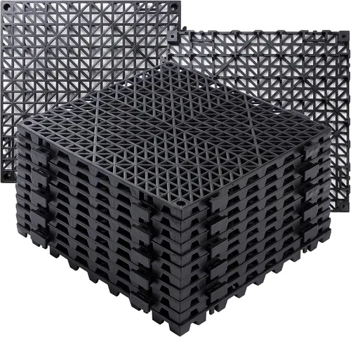 8 Piezas Tapete de Drenaje Entrelazado, 12" x 12" Antideslizante Empalmable de Goma Tapetes de Piso de Drenaje con Agujeros, Tapetes de Baldosas de