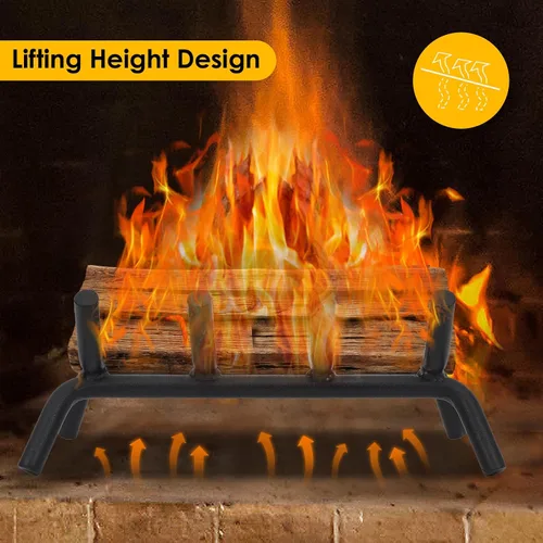 Miniatura 4 de Rejilla de chimenea de 14 pulgadas resistente – Soporte para troncos de chimenea Rejilla de hierro fundido Estante para estufa de leña Bandeja