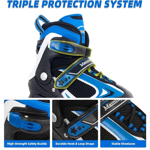 Miniatura 2 de MammyGol Adjustable Inline Skates for Kids Boys Girls Youth Blades Roller Skates with Light up Wheels Ages 4-16 Azul