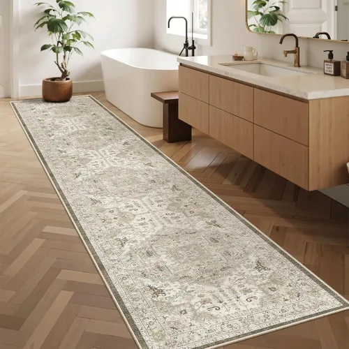 Miniatura 3 de Madane Tapete lavable de 2 x 10 pies para pasillo, cocina, recibidor, clásico, suave, antideslizante para interiores, casa de campo, baño, sala