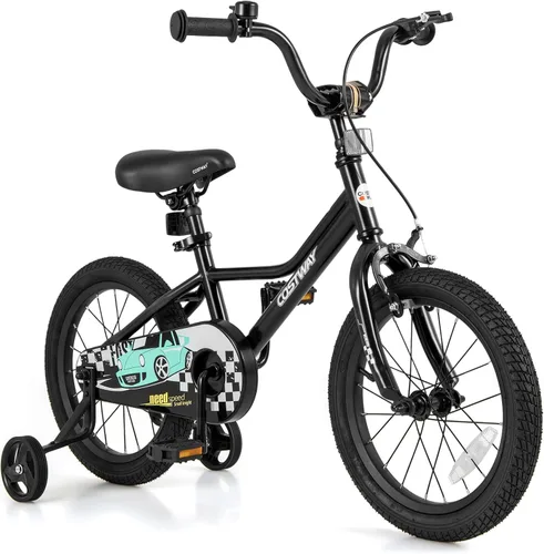 Miniatura 15 de COSTWAY Bicicleta para niños de 12/14/16/18 pulgadas, bicicleta de entrenamiento para niños y niñas con ruedas de entrenamiento extraíbles, Azul