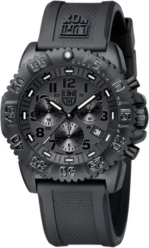 Luminox Navy Seal Blackout XS.3081.BO.F Reloj para hombre de 1.73 pulgadas, reloj militar de buceo en función de fecha negra, cronógrafo de 656.2ft
