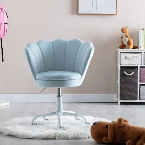 Miniatura 6 de Silla de escritorio de terciopelo para niños, bonita silla de computadora moderna tapizada, con brazo giratorio, silla de tocador ajustable