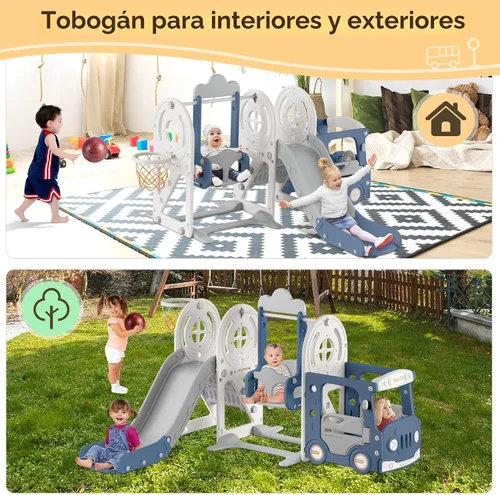 Miniatura 6 de BIERUM Tobogán para niños pequeños de 1 a 3 años con aro de baloncesto y columpio, tobogán de bebé para niños, regalo ideal, parque