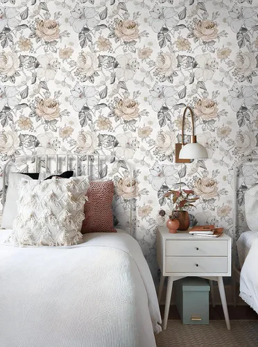 Miniatura 9 de Hopepak Papel Tapiz Floral Despegar y Pegar para Dormitorio Estilo Moderno Granja Papel de Pared con Flores Autoadhesivo Removible Papel de Contacto