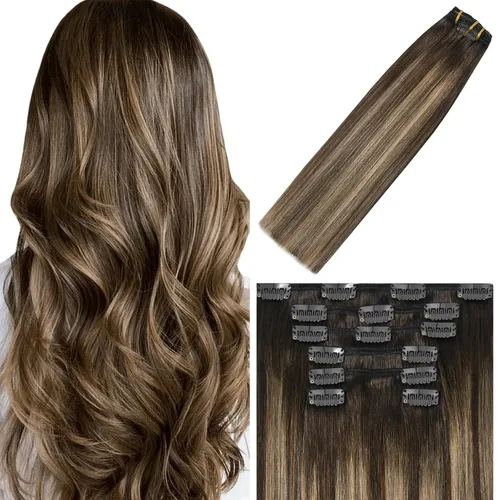 Miniatura 30 de WindTouch - Extensiones de cabello humano liso con pinzas, color negro azabache, 2.47 onzas, N.° 1, 12 pulgadas, 7