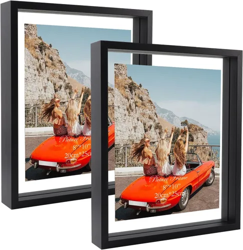 Miniatura 10 de Trwcrt Juego de marcos de fotos de 5 x 7 pulgadas, juego de 4, marcos de fotos flotantes de doble vidrio para exhibir hasta 7 x 9 fotos para mesa