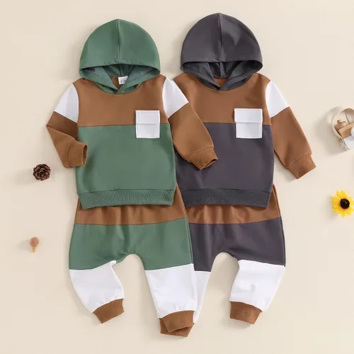 Miniatura 104 de Conjunto de ropa de otoño e invierno para bebé y niño, sudadera larga con capucha y pantalones para niños pequeños, 6, 12, 18, 24 meses, 2T
