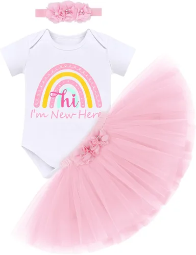 Miniatura 20 de Conjunto de ropa brillante para recién nacidas para niñas recién nacidas, mameluco de princesa + falda tutú + diadema de flores para sesión de fotos
