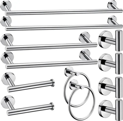 Miniatura 9 de Juego de 6 piezas de accesorios de baño de oro cepillado, anillo de toalla de mano de 16 y 23.6 pulgadas, soporte para toallas redondas, ganchos