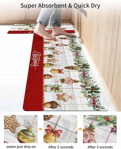 Miniatura 4 de Tapete de baño de Navidad para bañera, antideslizante, de secado rápido y absorbente, tierra de diatomeas, para ducha, dormitorio, cocina, lavable