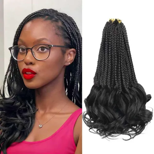 Miniatura 61 de Trenzas de ganchillo rizado francés T33, cabello pre-anillado 10 pulgadas, trenzas cortas rizadas francesas con extremos rizados, trenzas box