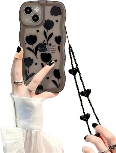 Miniatura 23 de Funda compatible con iPhone 11 Pro Max con bonito diseño de flores negras y sencillas, para mujeres, adolescentes y niñas, funda protectora de lente