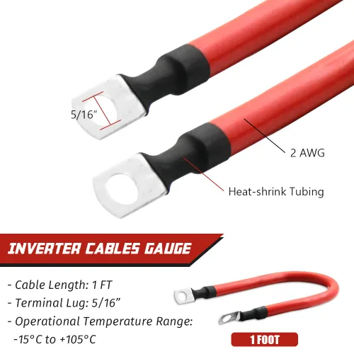Miniatura 4 de Cable de batería de 2 AWG 2 Calibre de cobre puro Cables inversores de batería con lengüetas de 5/16 pulgadas en ambos extremos Juego de cables