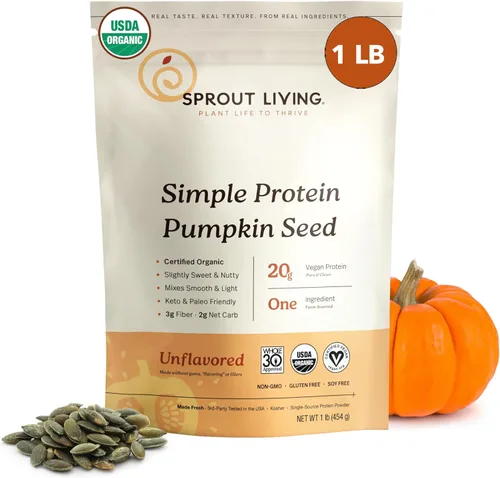 Sprout Living - Proteína en polvo de semillas de calabaza orgánica, sin sabor, 20 gramos de proteína vegetal sin edulcorantes artificiales, sin