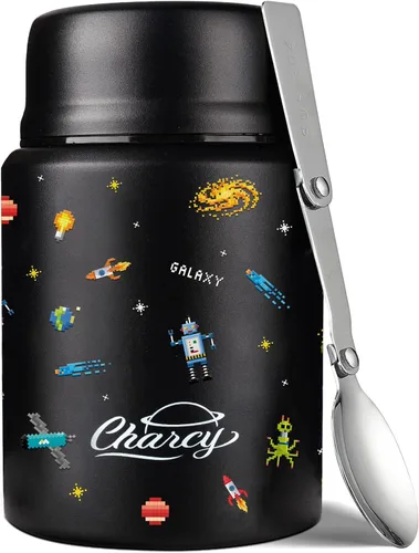 Miniatura 11 de Charcy Termo de 17oz para alimentos calientes, sopa termo contenedor de alimentos para lonchera con cuchara plegable ZB - Negro